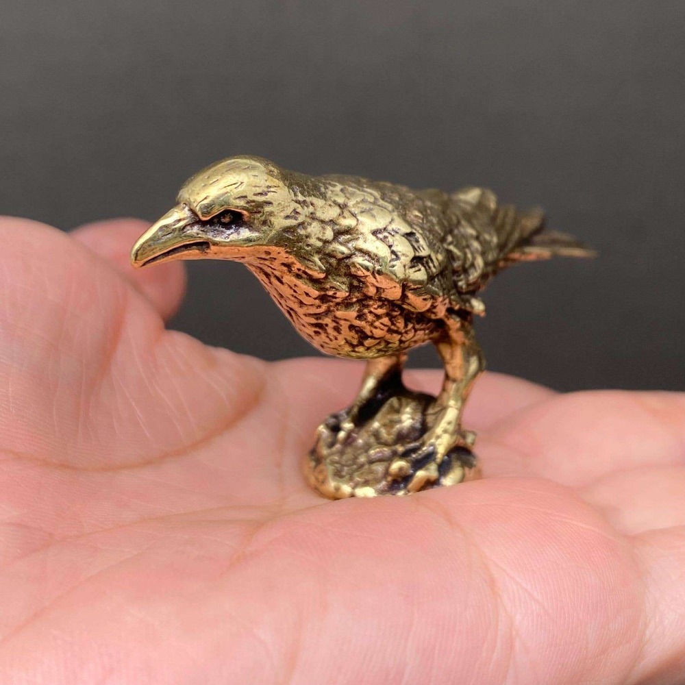 Brass Crow Figurine Raven Spirit Animal Totem Altar Witchy Gothic Decor